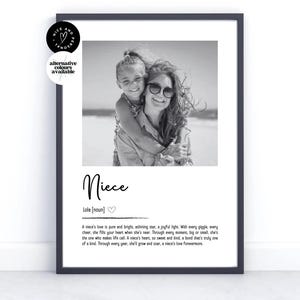 Impresión personalizada de definición de sobrina, regalo para sobrina, regalo de tía, regalo de recuerdo, impresión de definición de foto, regalo con foto personalizado para ella, sobrina