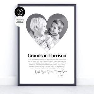 Impresión en forma de corazón, impresión personalizada para nieto, regalo para nieto, impresión con definición de foto, regalo con foto personalizado de la abuela, regalo del abuelo