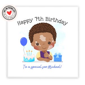 Cartão de menino negro com vitiligo | Parabéns, boa sorte, parabéns, cartão de feliz aniversário para ele, filho, amigo, irmão, neto, sobrinho
