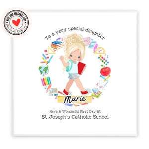 Tarjeta de felicitación para el primer día de clases / Tarjeta de felicitaciones, buena suerte y buen trabajo para ella, hija, hermana, sobrina, nieta o amiga 02