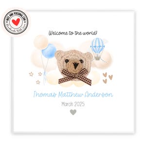 Gehäkelte Karte | Andenken für Baby, personalisierte neue Babykarte, benutzerdefinierte Namenskarte, neue Babyjungenkarte, Bärenkarte, neue Babykarte