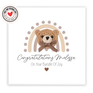 Biglietto d'auguri con orsetto all'uncinetto / Biglietto d'auguri personalizzato all'uncinetto per neonato, biglietto con nome personalizzato, biglietto per neonato, biglietto per neonata, biglietto con orsetto, biglietto per neonato 02
