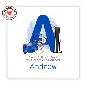 Tarjeta de cumpleaños de videojuegos / Tarjeta de cumpleaños personalizada con inicial para él, ella, hijo, amigo, hermano, nieto, sobrino, primo, tío, papá