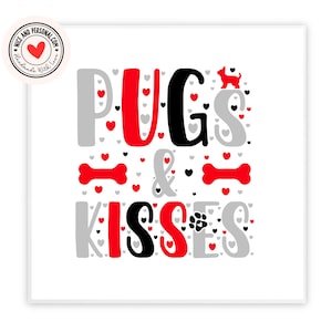 Pugs y besos / Tarjeta de perro / Tarjeta de gato / Tarjeta de mascota / Tarjeta para él, ella, esposo, esposa, novio, novia, pareja, mejor amigo, prometido