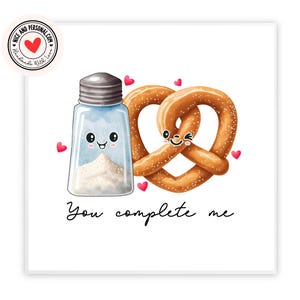 You Complete Me, Pretzel-kaart | Valentijnsdagkaart voor hem, haar, echtgenoot, vrouw, vriend, vriendin, partner, bestie, verloofde, wederhelft