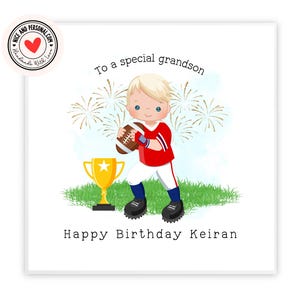Tarjeta de fútbol, tarjeta deportiva, tarjeta de rugby / Felicitaciones, buena suerte, bien hecho, tarjeta de feliz cumpleaños para él, hijo, hermano, nieto, sobrino