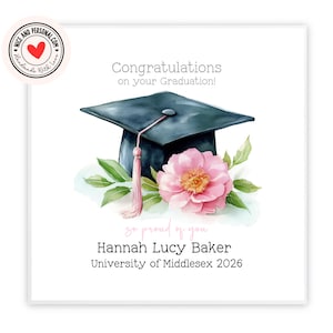 Pretty Card for Graduation, Personalised Graduation Card for Her, Daughter, Sister, Bestie, Friend, Granddaughter, Elegant Graduation Card