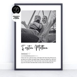 Impresión personalizada con la definición de madre de acogida, regalo para madre de acogida, recuerdo, impresión con foto/regalo con foto personalizado para ella, mamá, cuidadora