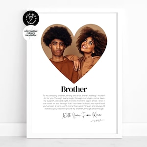 Impresión en forma de corazón, impresión personalizada para hermano, impresión para hermano, regalo para hermano, impresión con definición de foto / regalo con foto personalizado para él, hermanos