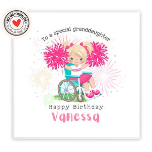 Biglietto di auguri per cheerleader / Ragazza in sedia a rotelle / Congratulazioni, ben fatto, biglietto di auguri di buon compleanno per lei, figlia, amica, nipote