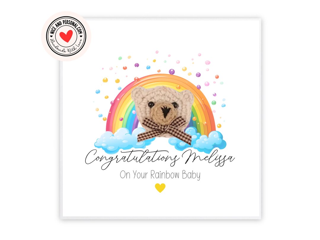 Rainbow Baby, Crochet Bear Card | Personalised Crochet New Baby Card ...