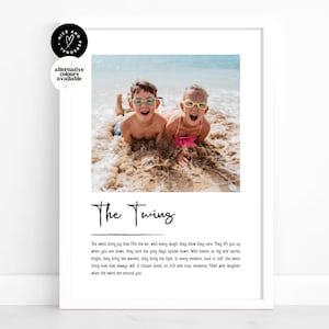 Impresión personalizada de la definición de gemelos, recuerdo, impresión de definición de foto, regalo con foto personalizado para ella, él, mamá, papá, madre, padre, padres