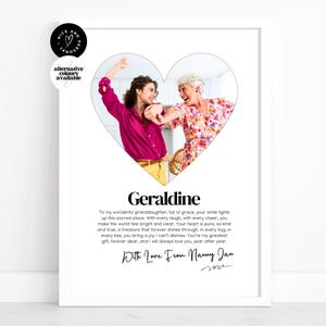 Impresión en forma de corazón, impresión personalizada para nieta, regalo para nieta, impresión con definición de foto, regalo con foto personalizado de abuela o abuelo.