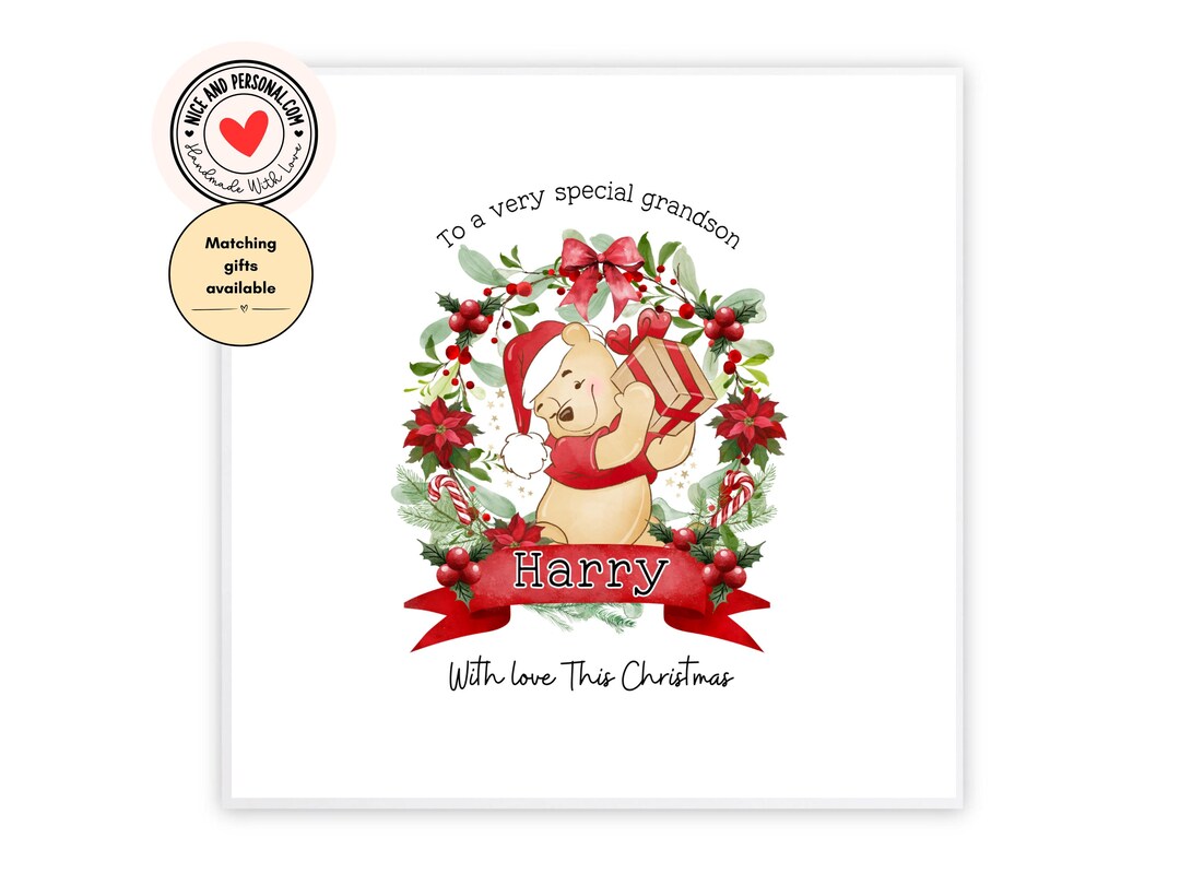 Personalised Teddy Bear Christmas Greeting Card, Cute Christmas Card ...