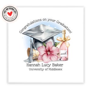 Pretty Card for Graduation, Personalised Graduation Card for Her, Daughter, Sister, Bestie, Friend, Granddaughter, Elegant Graduation Card