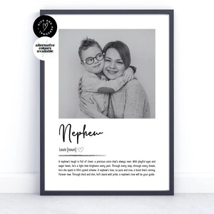 Impresión personalizada de definición de sobrino, regalo para sobrino, regalo de tía, recuerdo, impresión de definición de foto, regalo con foto personalizado para él, ahijado