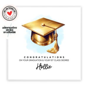 Golden Hat Card for Graduate, Personalised Graduation Card for Her, Him, Daughter, Son, Granddaughter, Grandson, Brother, Sister, GH05