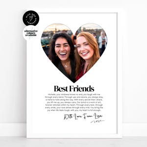 Impresión en forma de corazón, impresión personalizada para mejor amigo, poema personalizado, regalo para mejor amigo, impresión con foto, recuerdo, regalo con foto personalizado