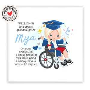 carte de fin d'études | Fille en fauteuil roulant | Félicitations, félicitations pour elle, fille, amie, petite-fille, nièce, soeur, meilleure amie