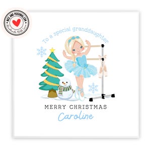 Biglietto di balletto, biglietto di danza, biglietto di ballerina blu / biglietto di Natale fatto a mano per lei, bambina, figlia, amica, sorella, nipote, nipote