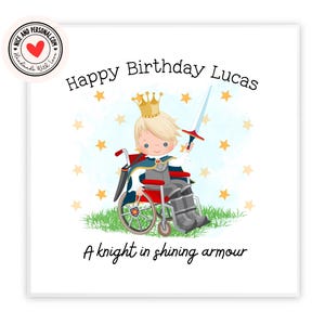 Biglietto di auguri per il compleanno del principe / Ragazzo in sedia a rotelle / Congratulazioni, buona fortuna, ben fatto, biglietto di auguri di buon compleanno per lui, figlio, amico, nipote