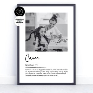 Impresión personalizada con la definición de cuidador, regalo para cuidador, recuerdo, impresión con foto/regalo con foto personalizado para él, ella, enfermero/a o cuidador/a.