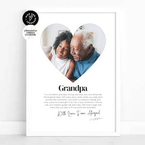 Impresión en forma de corazón, impresión personalizada para abuelo, regalo para abuelo, impresión con definición de foto / regalo con foto personalizado para él, abuelo, papá, pops