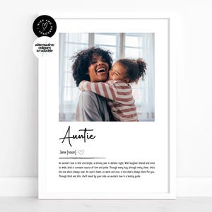 Impresión personalizada con la definición de "Tía", regalo para tía, recuerdo, impresión con foto/regalo con foto personalizado para ella, madrina