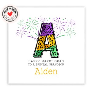 Carte heureuse de mardi gras de Zazzle.be Liste d'envies Vous avez des idées ? Carte personnalisée avec initiales pour elle, lui, fils, fille, frère, soeur, petit-fils, nièce, ami, père, maman