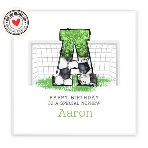 Biglietto di auguri di compleanno con pallone da calcio verde / Biglietto di auguri di compleanno personalizzato con iniziale per lei, lui, figlio, figlia, fratello, sorella, nipote, nipote