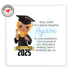 Biglietto di auguri per la laurea dei bambini / Congratulazioni, buona fortuna, ben fatto, biglietto per lei, figlia, amica, sorella, nipote, ragazza musulmana