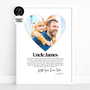 Impresión con forma de corazón, impresión personalizada para tío, regalo para tío, regalo de recuerdo, impresión con definición de foto / regalo con foto personalizado para él, padrino