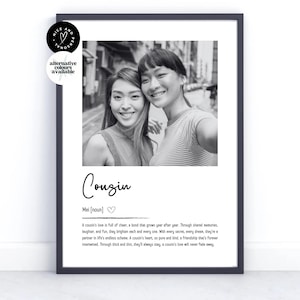 Impresión personalizada de definición de primo, regalo para primo, recuerdo, regalo de primo, impresión de definición de foto / regalo de foto personalizado para ella, él