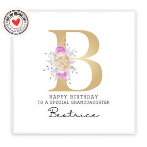 carte d'anniversaire florale | Carte d'anniversaire personnalisée avec initiales pour elle, fille, amie, sœur, petite-fille, nièce, tante, meilleure amie
