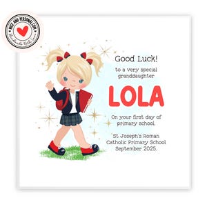 Tarjeta de primer día de clases/jardín de infantes, felicitaciones, buena suerte, tarjeta de bien hecho para ella, hija, amiga, hermana, nieta, sobrina