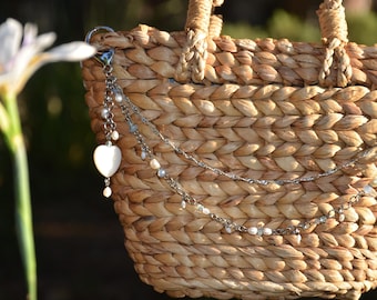 Beachy Pearl Purse Chain | Aquamarine & Rose Quartz | Purse and Bag Charm | Key Chain | Wallet Chain | Sacred Magnetic Energy | Mystical