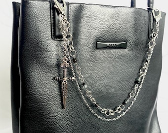 Sword Purse Chain: Gothic Obsidian Beaded Wallet Chain | Purse Charm | Key Chain | Wallet Chain | Whimsigoth Accessory | Handmade