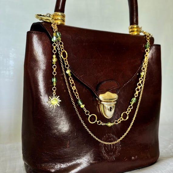 Bohemian Beaded Purse Chain:Gold Bag Charm with Jade Peridot Crystals | Purse Charm | Key chain | Wallet Chain | Beaded Accessory | Handmade
