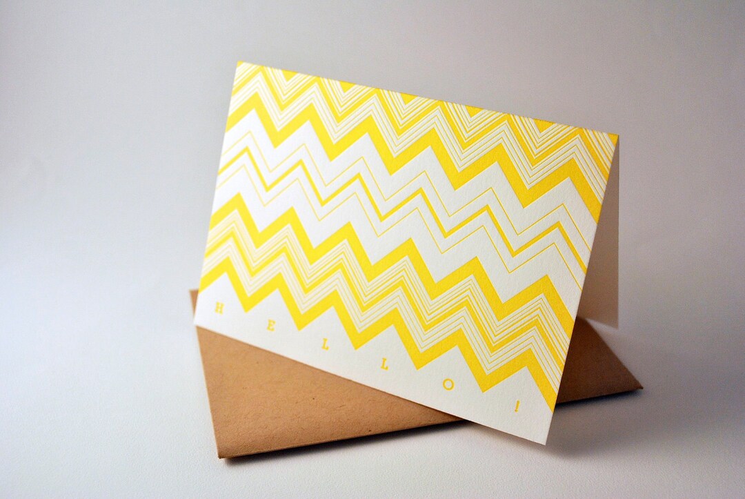 Chevron Hello Letterpress Greeting Card - Etsy