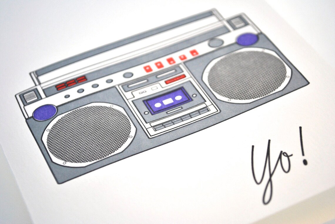 Boombox Letterpress Greeting Card Etsy