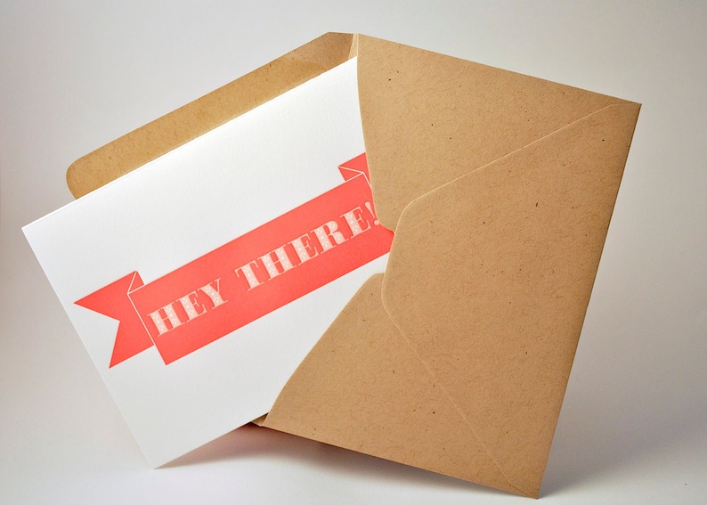 Rustic Ribbon Hey There Letterpress Greeting Card - Etsy