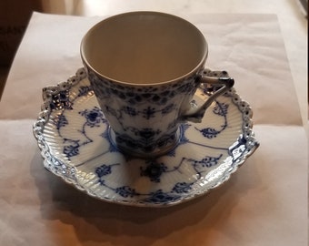 Royal Copenhagen Bluer Fluted full lace cup and saucer