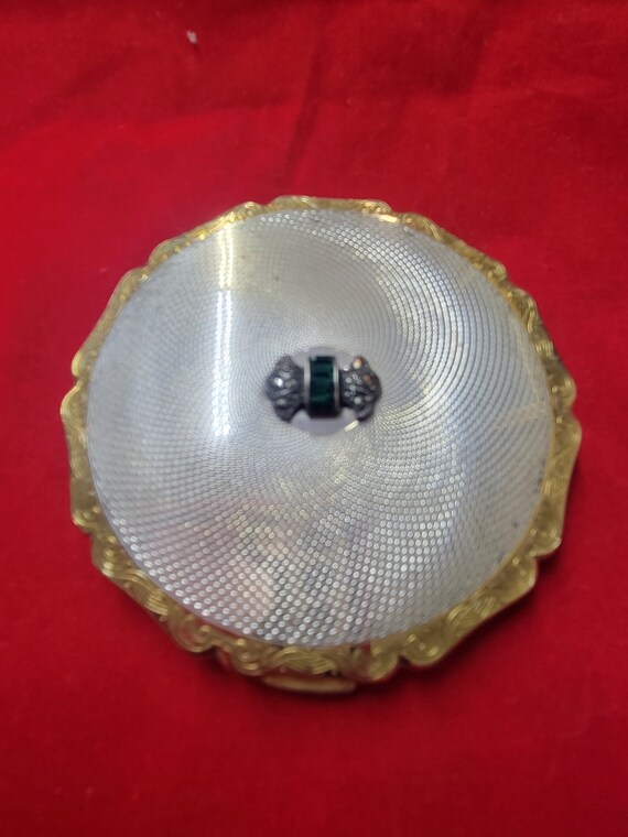 Stratton Compact: Silverplated Brass, Green Marca… - image 2