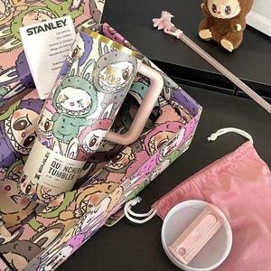 Labubu 40oz Tumbler Cup | Leakproof Insulated Water Bottle with Cute Art | Gift for Anime Fans Lovers | Kawaii Labubu Bottle