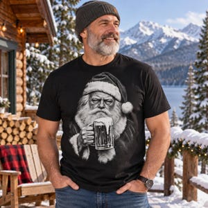 Grumpy Santa Beer PNG, Funny Adult Christmas Pub Humor Design, Transparent Digital Download