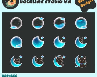 Blue Moon Bottle Bottle Twitch Sub Badges, Black Cat Twitch Sub Badges, Moon Cat Twitch Sub Bit Badge, Channel Points for Streamers