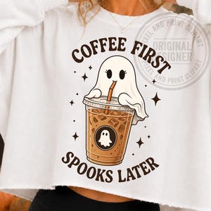 Halloween Coffee Ghost PNG, Iced Coffee Design, Popular Trendy Trending Spooky Season Sublimation Art, Ghost Cup, Digital Download