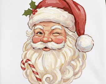 Vintage Winking Santa PNG, Retro Christmas Sublimation Design, Classic Santa Clipart for DTF Shirts, Trendy Holiday Graphic