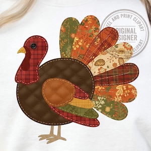 Faux Patchwork Turkey PNG, Quilted Thanksgiving Sublimation Design, Retro Farmhouse Fall Clipart, Gobble Mama Graphic for DTF Shirt Transfer
