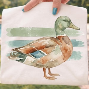 Vintage Mallard Duck Watercolor PNG, Retro Hunting Nature Design (DTF Download)